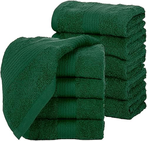 Paquete de 10 paños de 12 x 12 pulgadas, 100% algodón de 600 GSM, suaves, absorbentes y reutilizables, ideales para baño y tocador, color verde