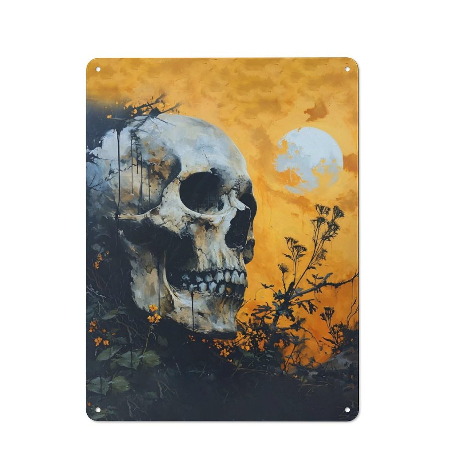 Junmoney Field Of Flowers And Skull Classic Metal Wall Sign 40X30cm, Pub Wall Decor For Diner, Restaurant, Shed Or Kitchen