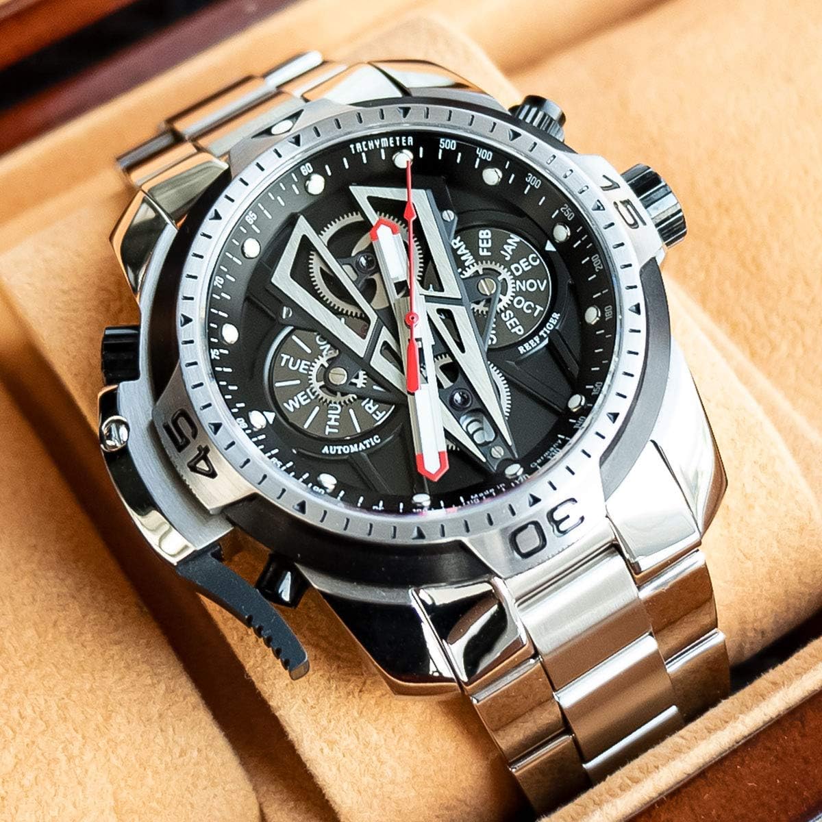 REEF TIGER Top Brand Sport Automatic Stainless Steel Men Muti-Functional Mechanical Watches RGA3591 RGA3591-YBY