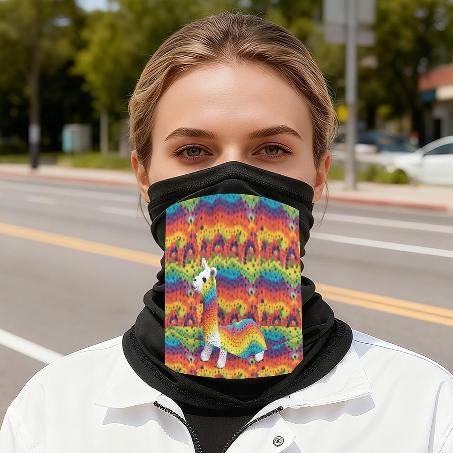 Rainbow Camel Pattern Face Mask for Men Women,Neck Gaiter Sunscreen Breathable,Face Cover for Skiing Fishing Hiking Cycling