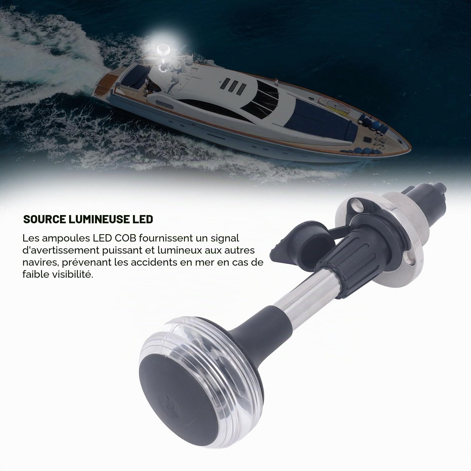 Topyond Lampe De Navigation, 360 Degrés Feux De Navigation pour Bateau | Lumière De Bateau à Base Détachable, 9 Pouces 2NM, 10-24V DC, 3W, LED Marine Lampe de navigation pour bateau, étanche IP65
