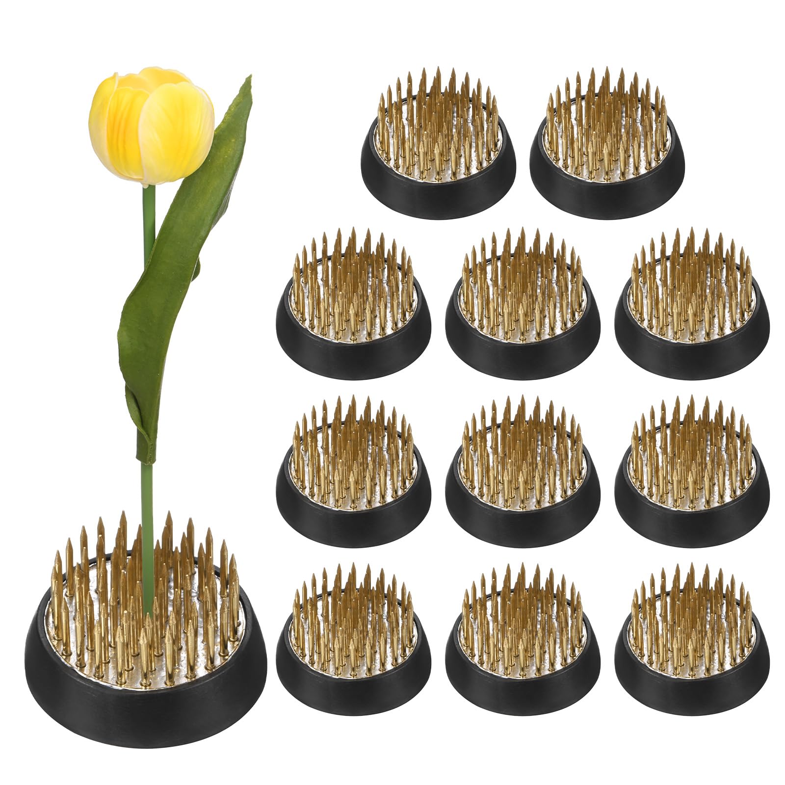 M METERXITY 12-Pcs Flower Frog 1.34" Round Copper Floral Arranger Pins Ikebana Holder W Rubber Base pour Flower Arrangements/Craft Plant/Home Decor, Floral Kenzan Fixed Tool [1.1cm Pins]