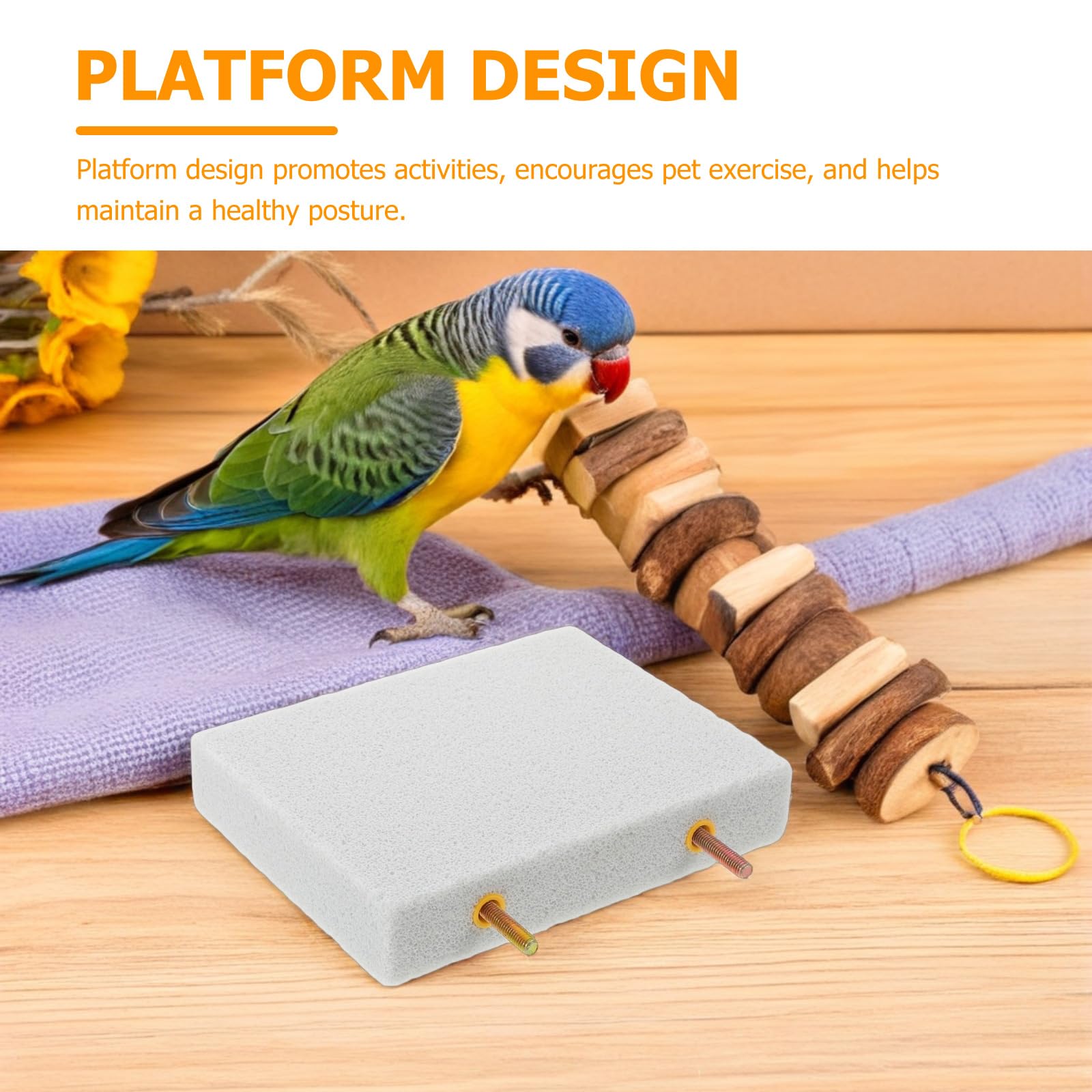 Tofficu Lot de 2 Perchoirs à Broyage en Pierre Naturelle pour Perroquets et Petits Oiseaux – Plateforme Rectangulaire 100% Pierre à Aiguiser pour Griffes – Accessoire Cage Oiseaux Adapté