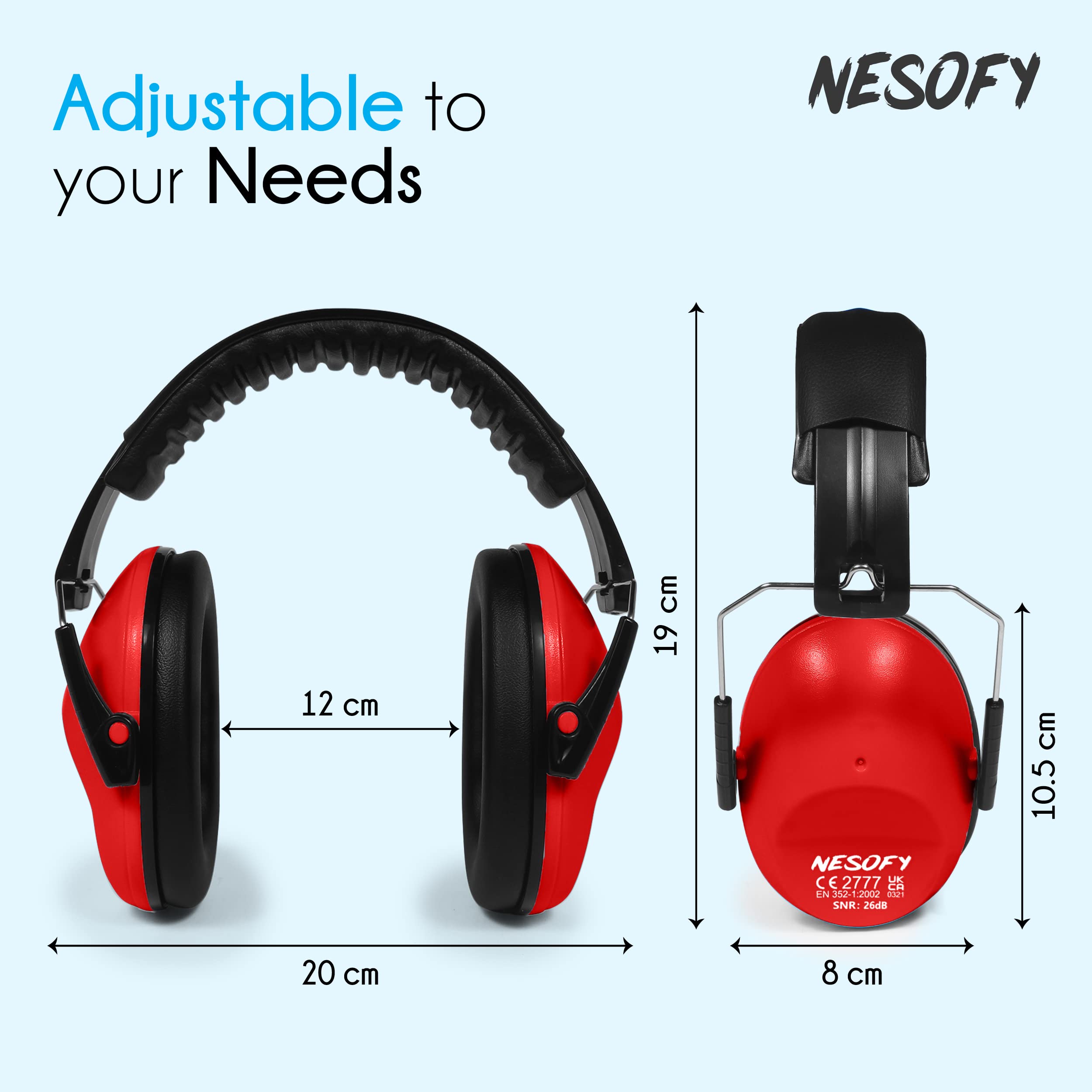 Nesofy Ear Defenders Children 26db, Red, One Size Kids - Image 2