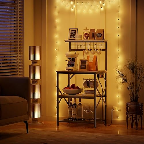 Miniatura 8 de Furologee Estante para hornear de cocina con toma de corriente, estación de barra de café con almacenamiento de 4 niveles, soporte para horno de