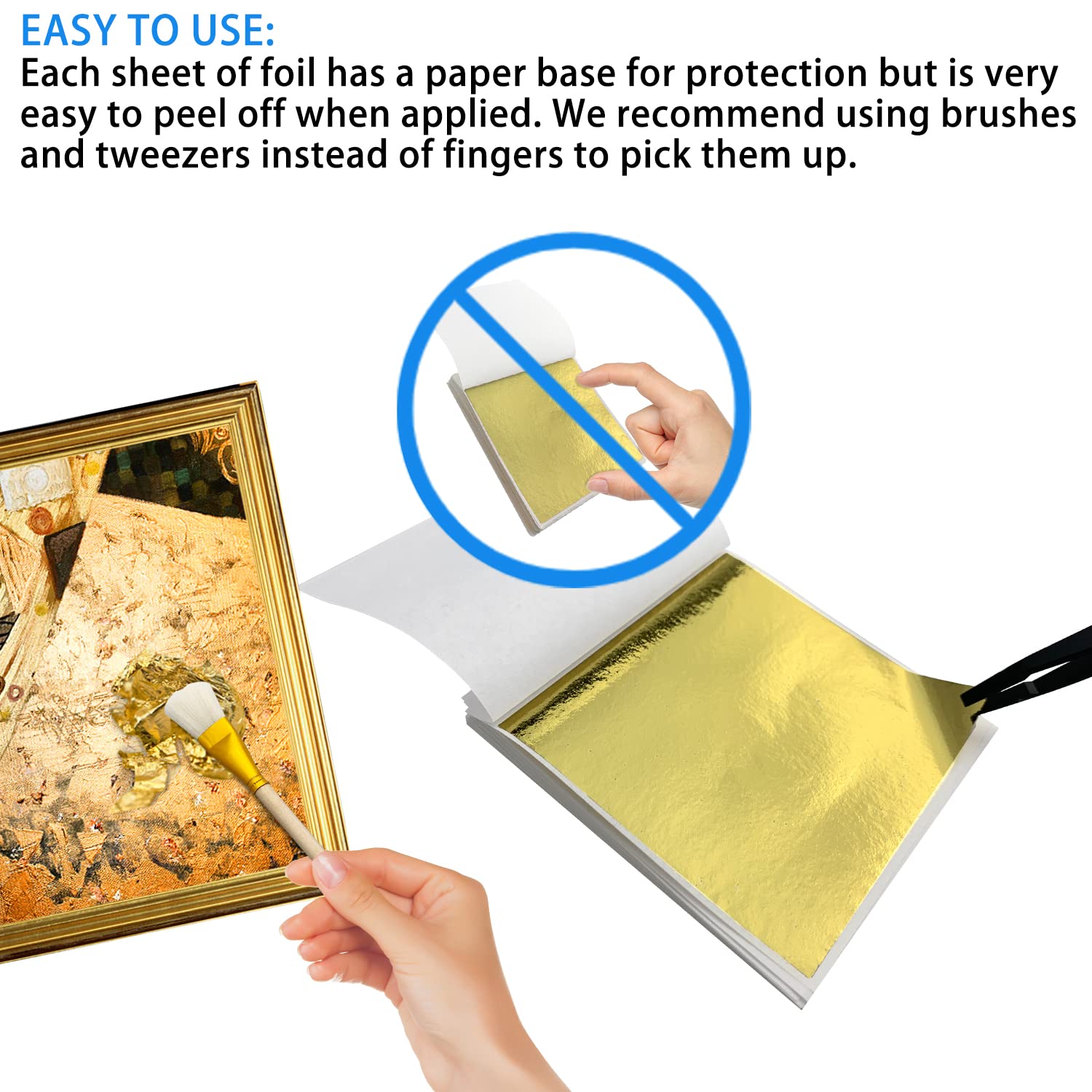 Juego de 200 hojas de hojas doradas de imitación multiusos, con 2 bolígrafos de lana y 2 pinzas de plástico para arte, manualidades, mejoras del hogar, arte de uñas (oro K, oro rosa, oro champán,