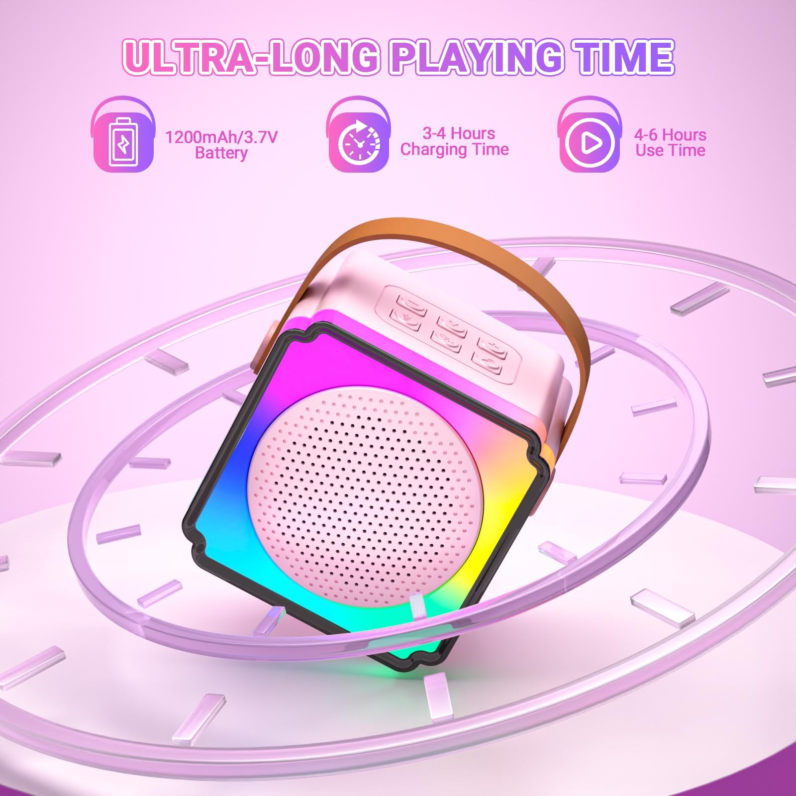 Anykuu Karaoke per Bambini con Microfono, Macchina per Karaoke Senza Fili Portatile con 2 Microfoni Wireless e Luce LED