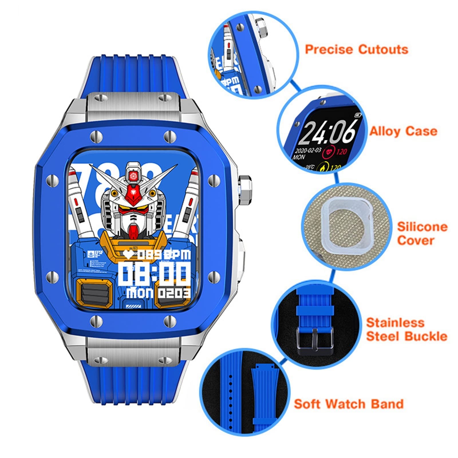 EZZON Etui do Apple Watch Band 7 6 5 4 SE metalowa ramka silikonowy pasek do iWatch serii 42 mm 44 mm 45 mm modyfikacja zestaw modowy