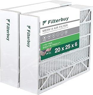 Filterbuy 20x25x6 Air Filter MERV 8 Dust Defense (2-Pack), Pleated HVAC AC Furnace Air Filters Replacement for Aprilaire Space-Gard 201 / Models 2200 and 2250 (Actual Size: 19.75 x 24.25 x 5.88 Inches)