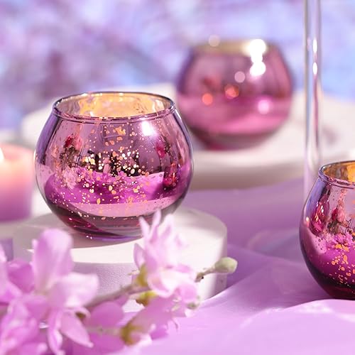 Vista 19 de LAMORGIFT 36 portavelas votivas azules – Portavelas de cristal de mercurio para decoración de boda azul polvoriento, decoración de mesa de centro