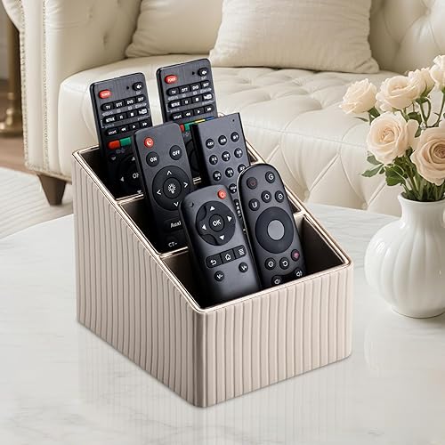 Miniatura 9 de KINGFOM Soporte para mando a distancia de piel sintética con 3 ranuras, caja de almacenamiento para artículos diversos, guía de TV, correo,