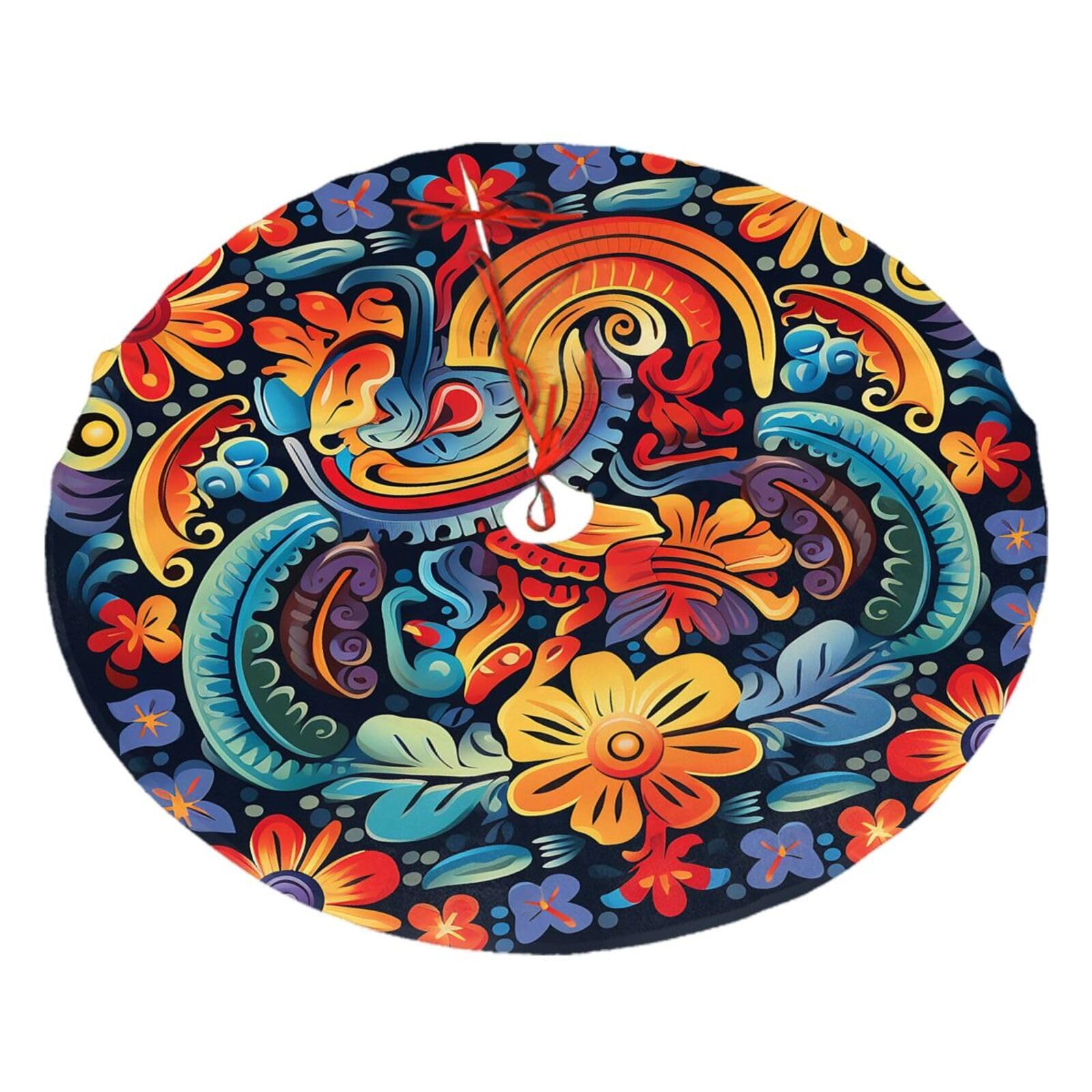 Mexican Christmas Tree Skirt 48",Soft Plush Xmas Tree Mat Christmas Tree Oranment for Merry Christmas Party Holiday Indoor Outdoor Decorations