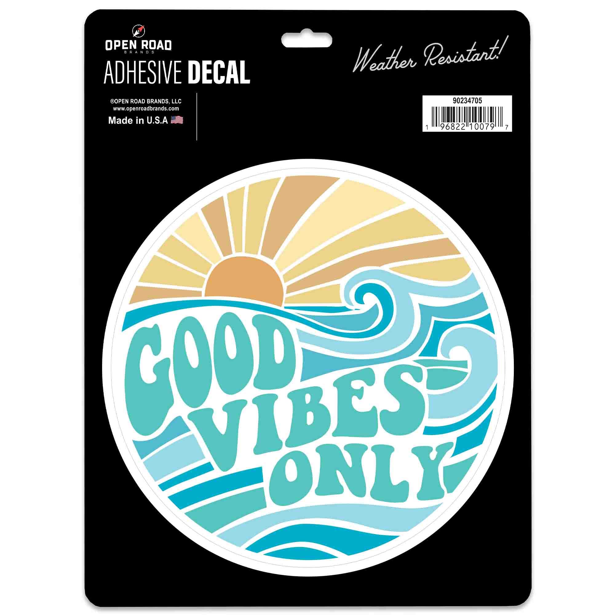 Good Vibes Only Adhesive Vinyl Decal - Beach Themed Motivational Sticker for Car, Window, Water Bottle or Laptop