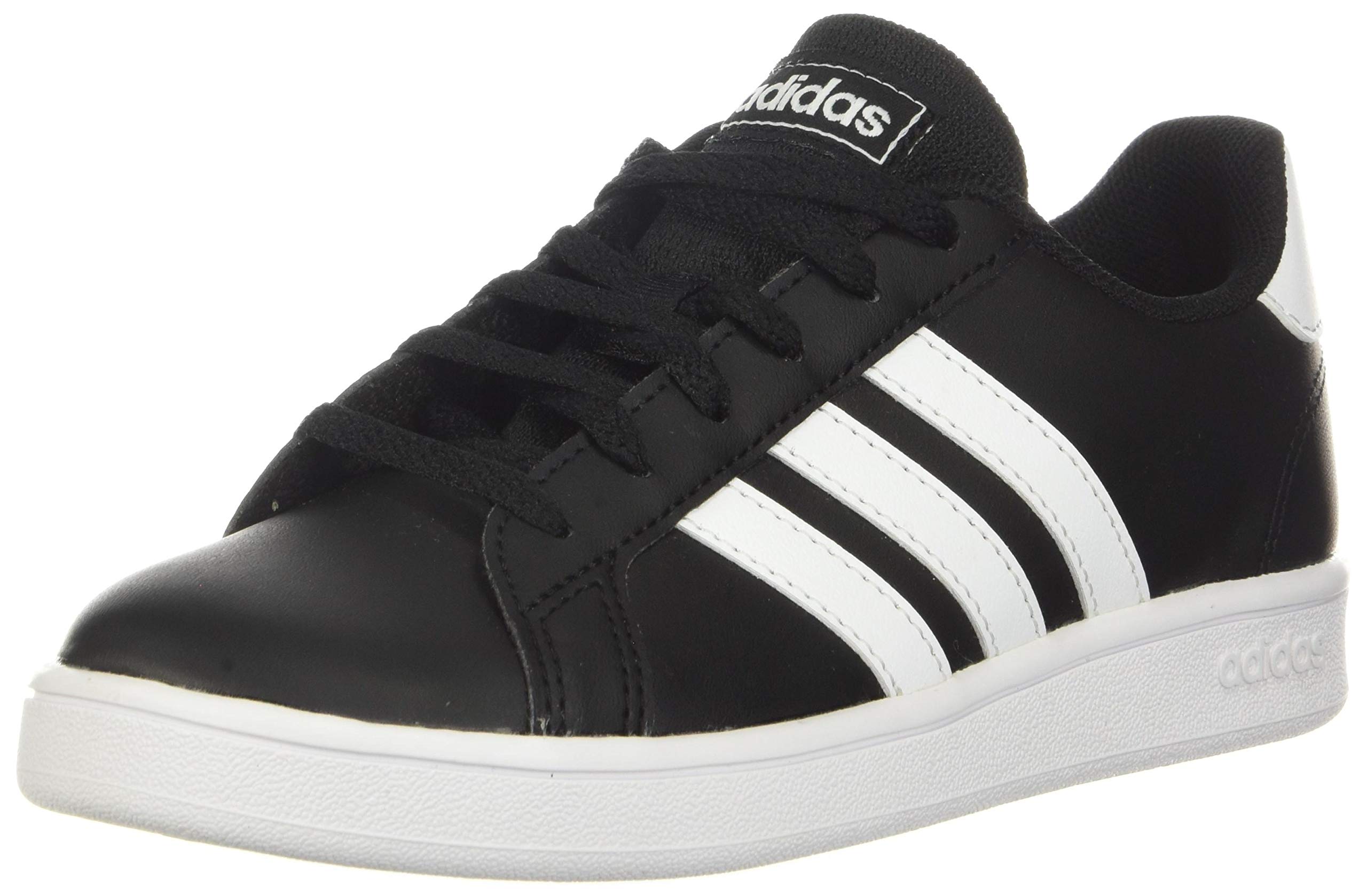 adidas Grand Court Tennis Shoe, Black/White/White (Wide), 5 US Unisex Big Kid