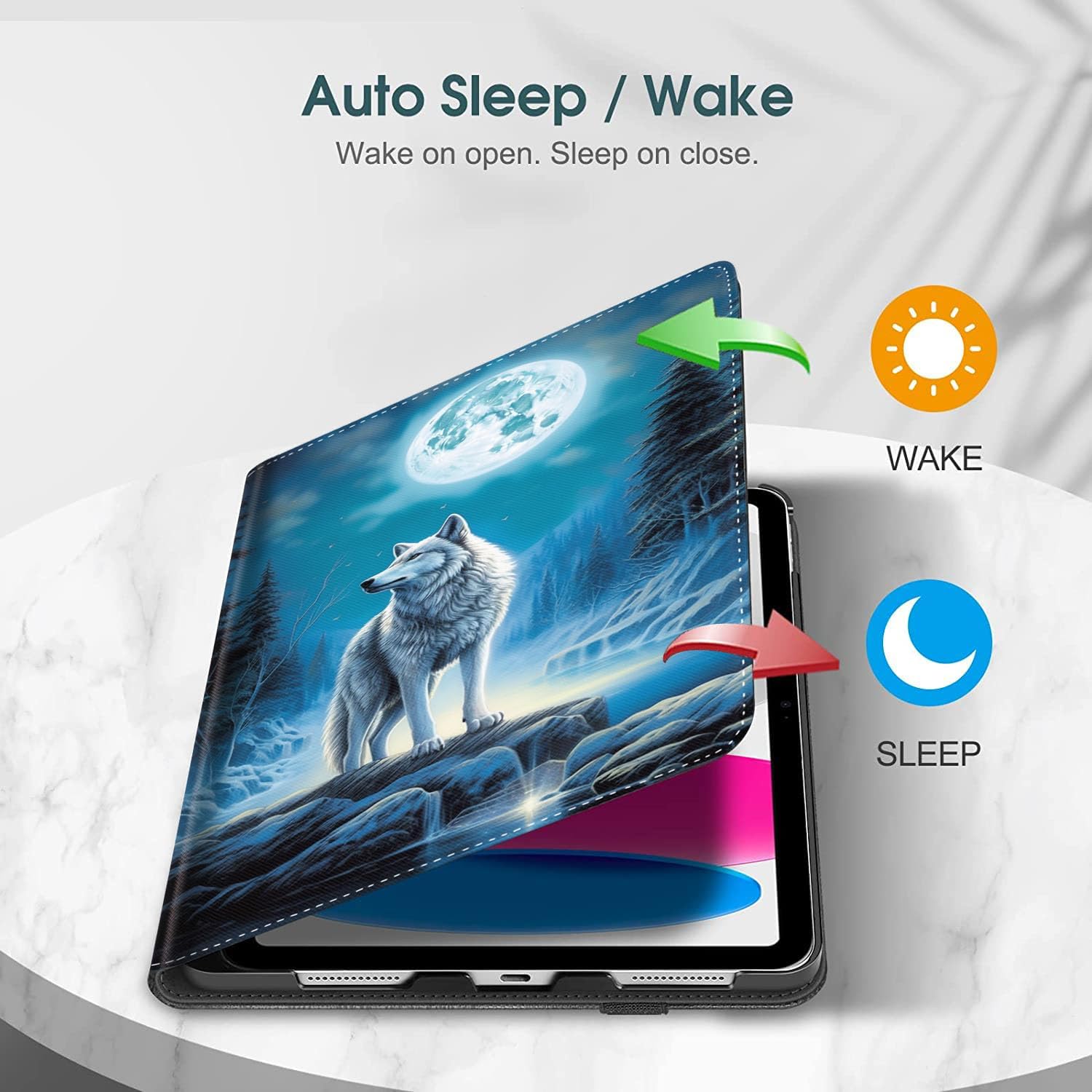 Case for Samsung Galaxy Tab S5e 10.5 2019 SM-T720/T725 Case, Multi-Angle Smart Stand Cover Auto Sleep/Wake for 2019 Galaxy Tab S5E 10.5", Wolf Under The Moon image 2