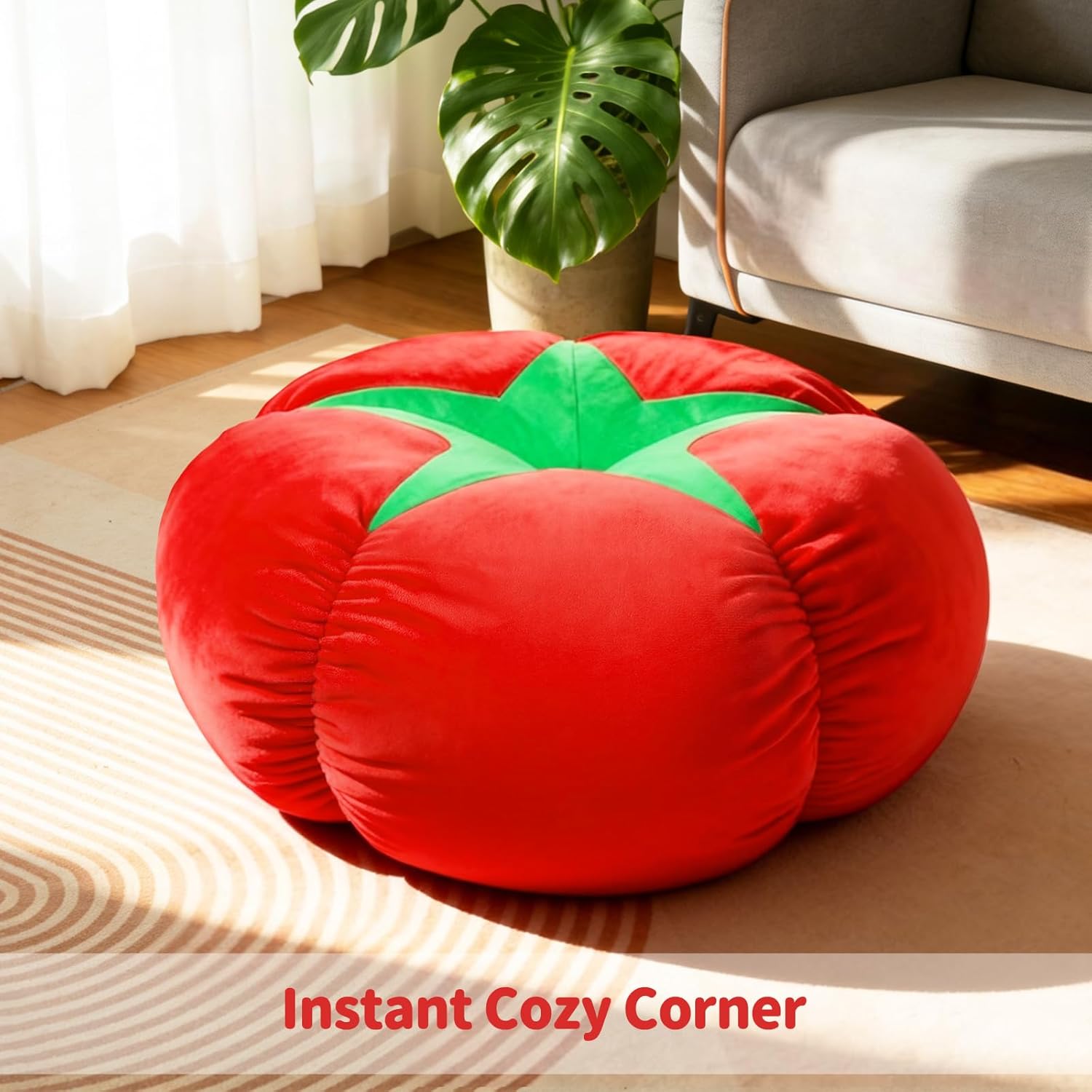 Extra Large Tomato Floor Cushion Pillow – Plush Floor Cushion for Sitting & Activities, for Reading, Gaming, Meditation & Home Decor – Cute Round Plush Chair Cushion.60cm/23.6Inch