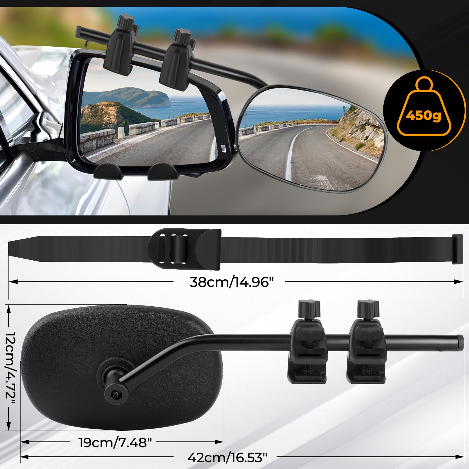 23" Espejos Caravana Coche Retrovisores Caravana Coche Espejo Retrovisor Caravana Coche para Remolque Furgoneta Camion Tractor Universal, Espejos Retrovisores Caravana, 2 Unidades