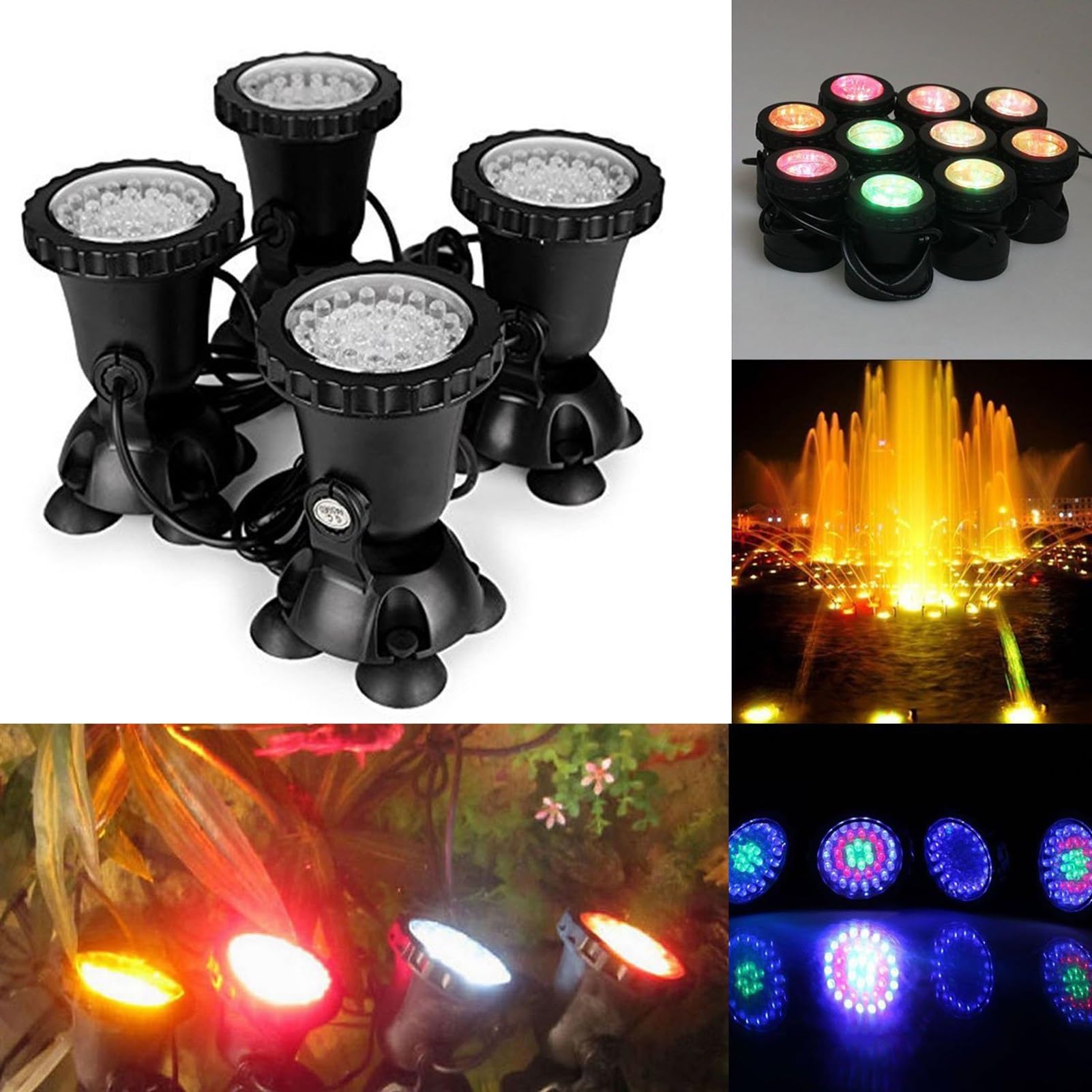 Luci per Acquario RGB Multicolore, Faretti Subacquei Impermeabili, con Telecomando per Piscina con Laghetto da Giardino, Presa UK (Set di 4 Luci)(Set of 4 Lights)