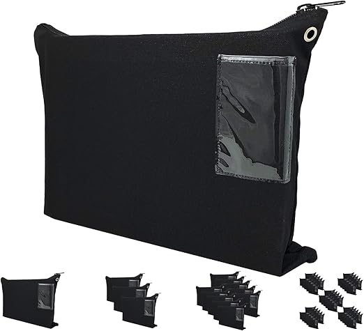 Interoffice Mailer Transit Sack – Extra Strong Zipper - Extra Large & Durable – Black Canvas Zipper Bank Bag with ID Window (18" x 14", 1 Bag)