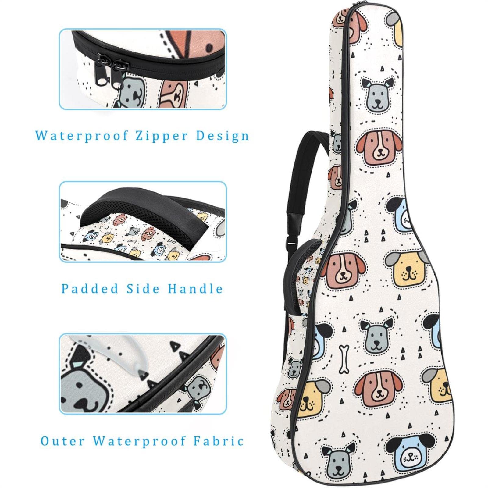 Torba na gitarę akustyczną wodoodporna gitara plecak gruby miękki wyściełany płaski 'Happy Easter Bunny Egg' klasyczna gitara etui, Kolor8, 42.9x16.9x4.7 in, Organizer do torby