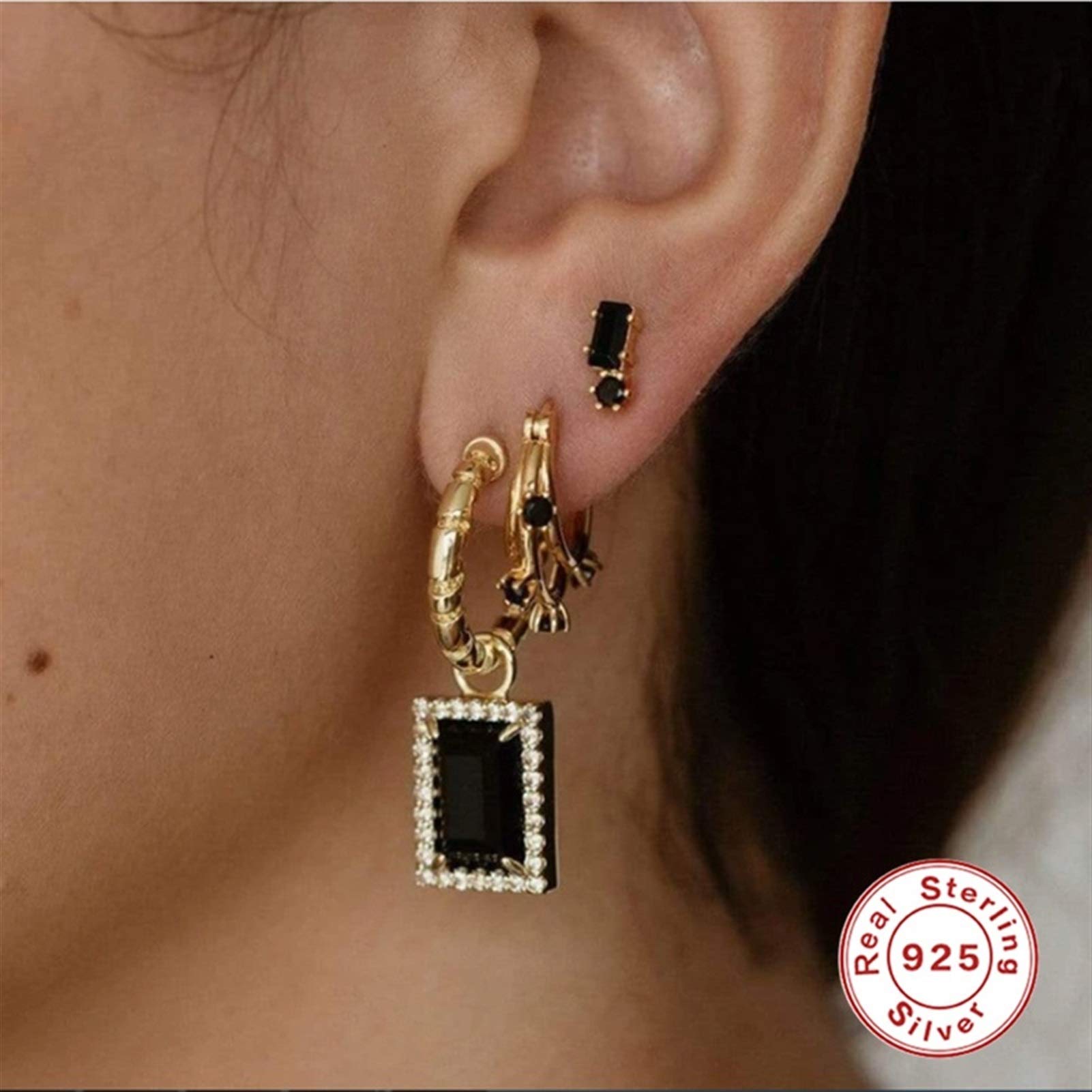 YCTTKDD 2PCS 925 Sterling Silber Bling CZ Piercing Ohrstecker für Liebhaber Paare Luxus Puncture Pendientes Feiner Ohrring Schmuck yc720 (Gem Color : H)