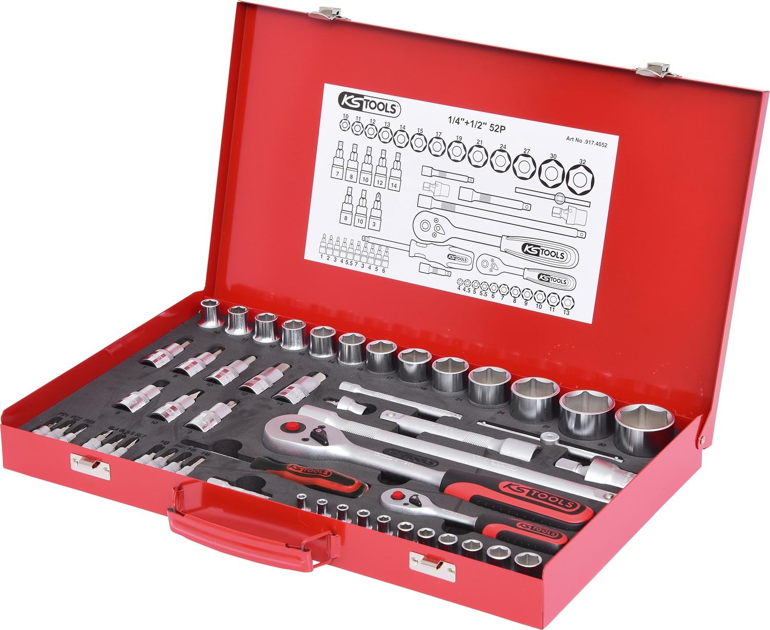 KS Tools 917.4052 Zestaw kluczy nasadowych, 52-szt 1/4"+1/2"
