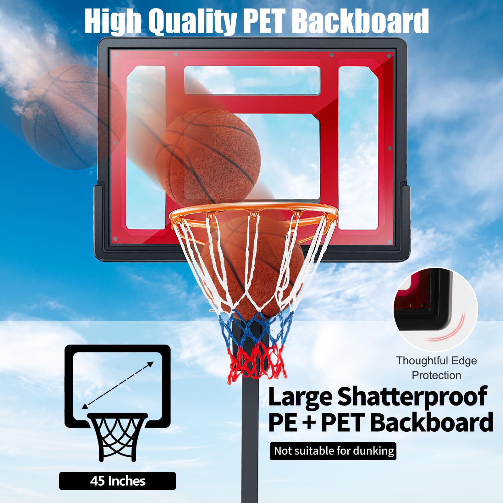 KOMFOTTEU Panier de Basket-Ball en PE et PVC pour l'Extérieur, 10 Niveaux de Hauteur réglables 155-310 cm, Support de Basket-Ball Portable Mobile, Base de Basket-Ball, pour Enfants et Adultes