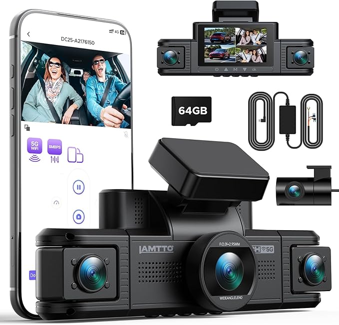 LAMTTO Dashcam 4 Canali 360°Telecamera Auto 2K Fronte 1080P Retro Interno Laterali, WiFi 5GHz, Sensore G, Kit Hardwire per Sorveglianza Parcheggio, Videocamera per Taxi e Sicurezza Stradale