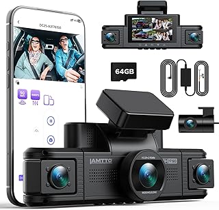 LAMTTO 4 Kanal Dashcam Auto 360 Grad, Dash Cam 2K Vorne 1080P Hinten Innen Seiten Autokamera mit 5GHz WiFi App, Parkraumüberwachung, G-Sensor & IR-Nachtsicht, Inkl. 64 GB Karte & Hardwire-Kit