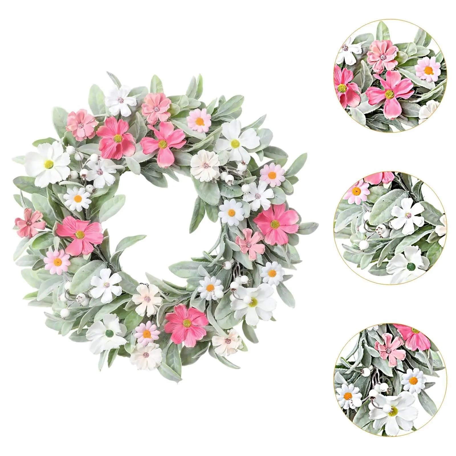 Door Wreath Artificial Silk Flower Easter Wreath Decorative Round Garland Door And Wall Hanging Ornament For Spring Celebration