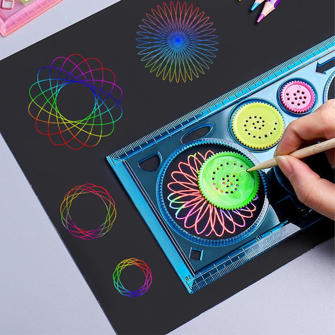 DCW Pack of 7 pcs Geometric Spirograph Ruler and Stencil for Girls| Birthday Card Making, Journalling 4