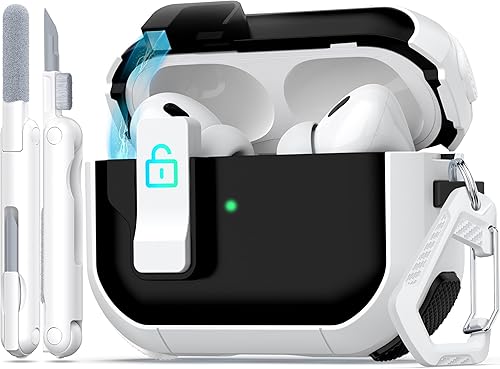 Funda para AirPods Pro (21 generación), diseño de doble color con tapa desplegable automática, incluye herramienta de limpieza, duradera y a prueba