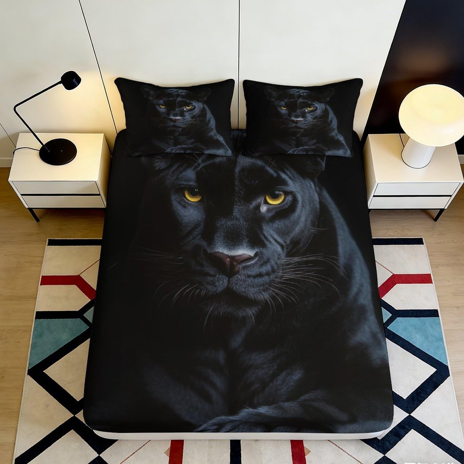 3D Printed Panther Fitted Sheet Microfiber Deep Pocket Non-Slip Bedroom Bedding Panther Mattress Fitted Cover Washable for Adults 90x200x25cm