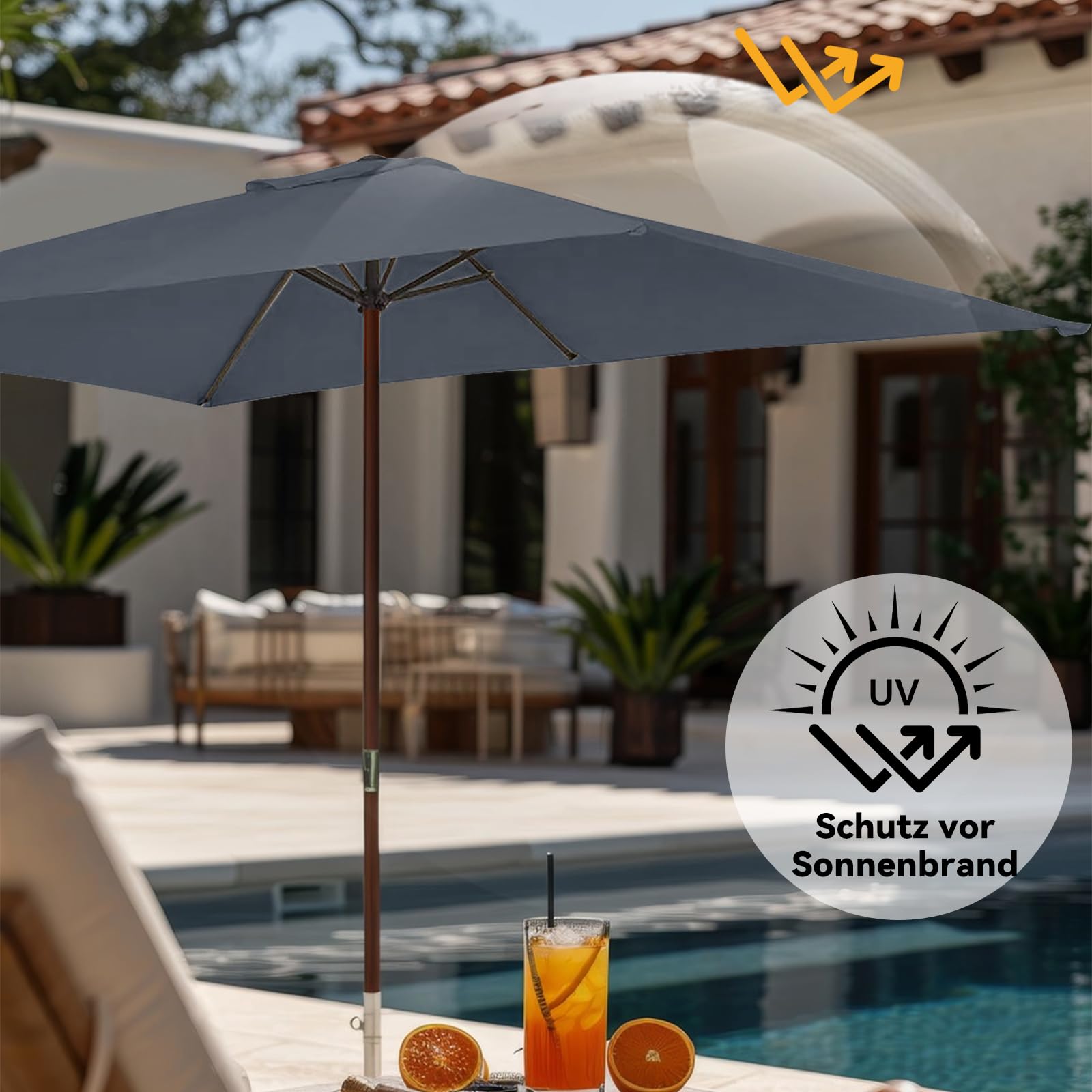 Toile de Remplacement Parasol Rectangulaire à 6 Nervures, 197*297cm, Toile de Remplacement Parasol Pare-soleil, sans Support, Toile Parasol Anti-Ultraviolet Tissu de Remplacement Parasol