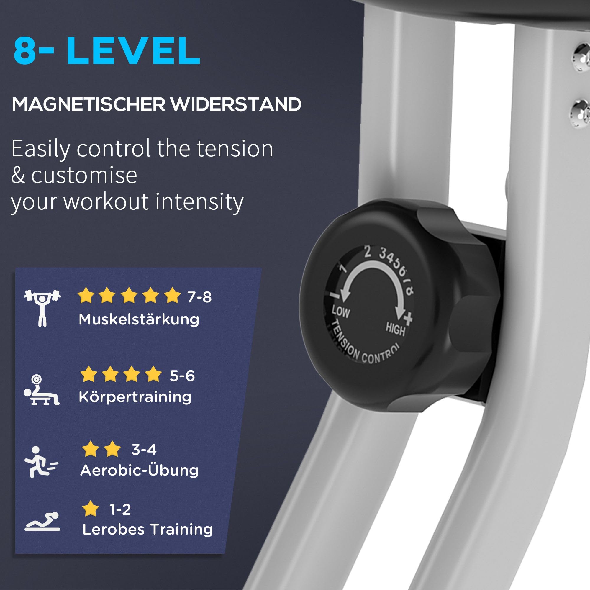 HOMCOM Heimtrainer Fahrradtrainer klappbar Magnetisch Hometrainer Fahrrad mit LCD Monitor, 8 stufig einstellbarem Magnetwiderstand Räder, Leise Platzsparend Fitnessbikes für Zuhause