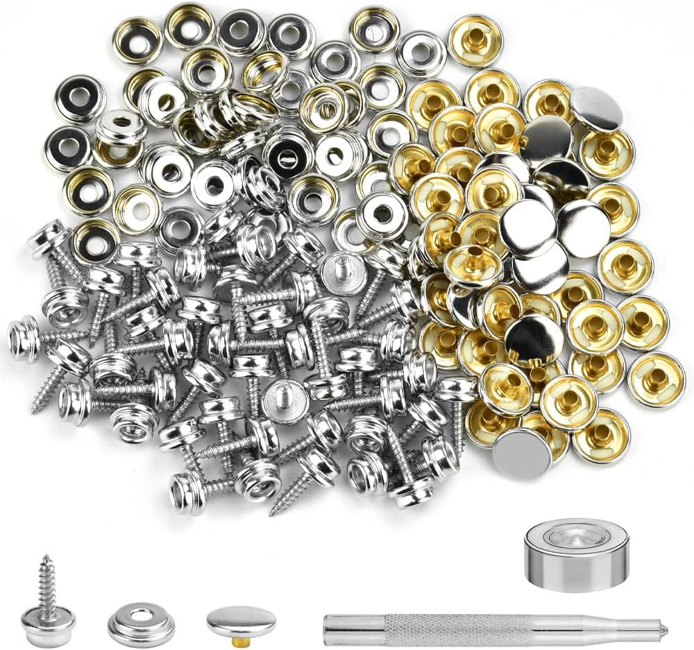 SNAGAROG 50 Sets Screw Snap Fastener Kit, 15mm Screw Press Studs Canvas