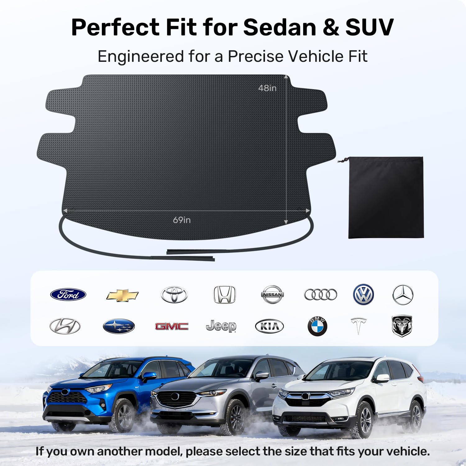 Zanch Upgrade Windshield Cover for Ice Snow Fast Install Removal 600D Oxford Fabric Against Magnetic Fit Snow Ice — view 8