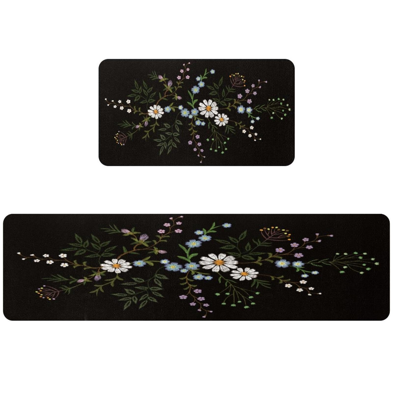 Tapis de cuisine absorbants et brodés : lot de 2 tapis antidérapants lavables