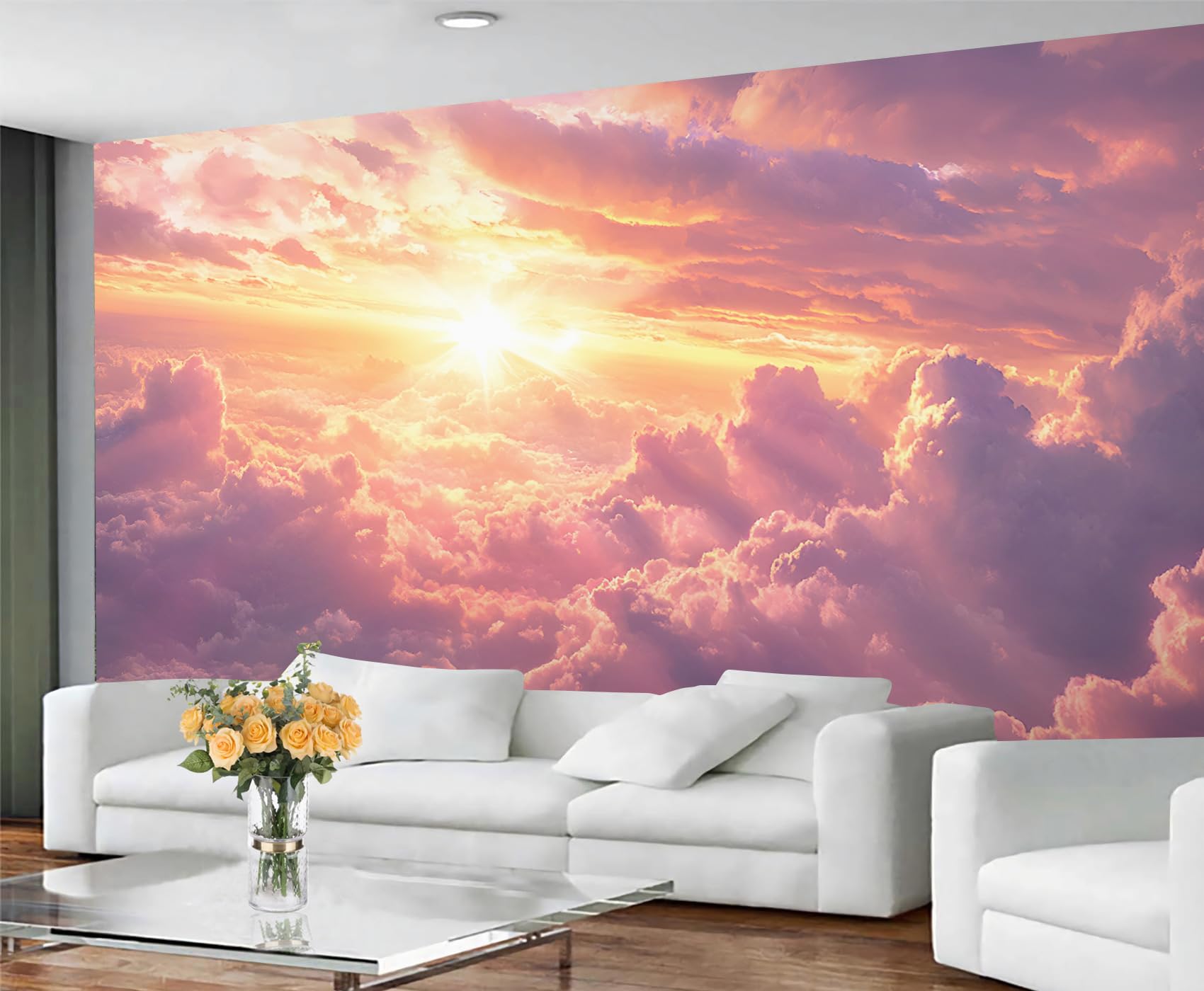 GIVLWF Cloud Wallpaper, Sunset Sky Peel and Stick Wallpaper for Bedroom, Abstract Clouds Wall Paper for Living Room, Sky Cloud Wall Mural, Landscape Large Mural & Room Decor