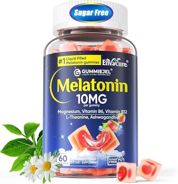 EnvyCure Melatonin Gummies 10mg 20mg Extra Strength Sleep Aid for Adults with Magnesium Glycinate 100mg, L-Theanine, Ashwagandha, B6, B12 Deep Relaxation, Sugar Free 60 Cts