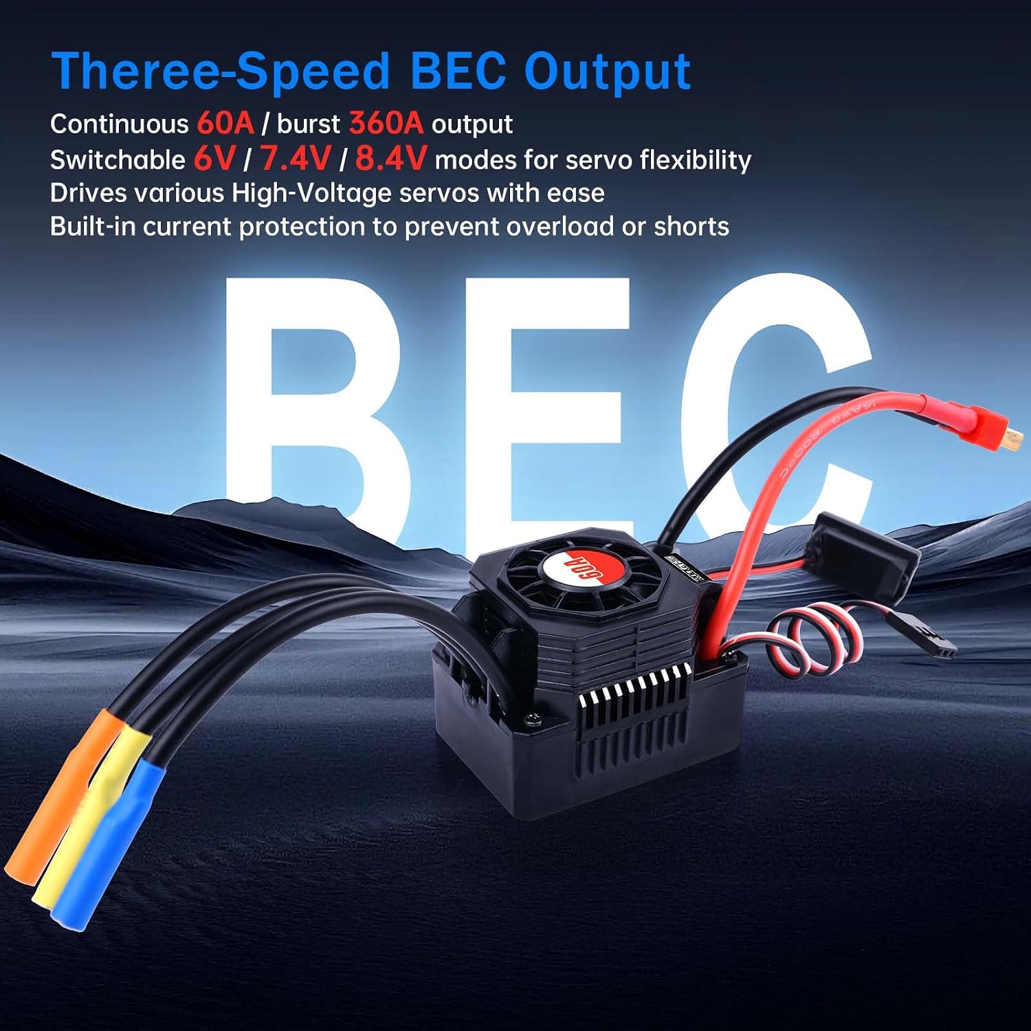 Surpass Hobby 60A Brushless ESC Waterproof Electronic Speed Controller for 1/10 RC Car Truck Off-Road