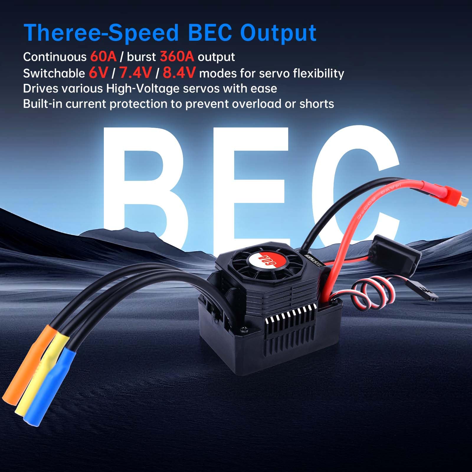 Surpass Hobby Contrôleur de vitesse électronique ESC sans balais 60 A étanche pour voiture 1/10 RC camion tout-terrain
