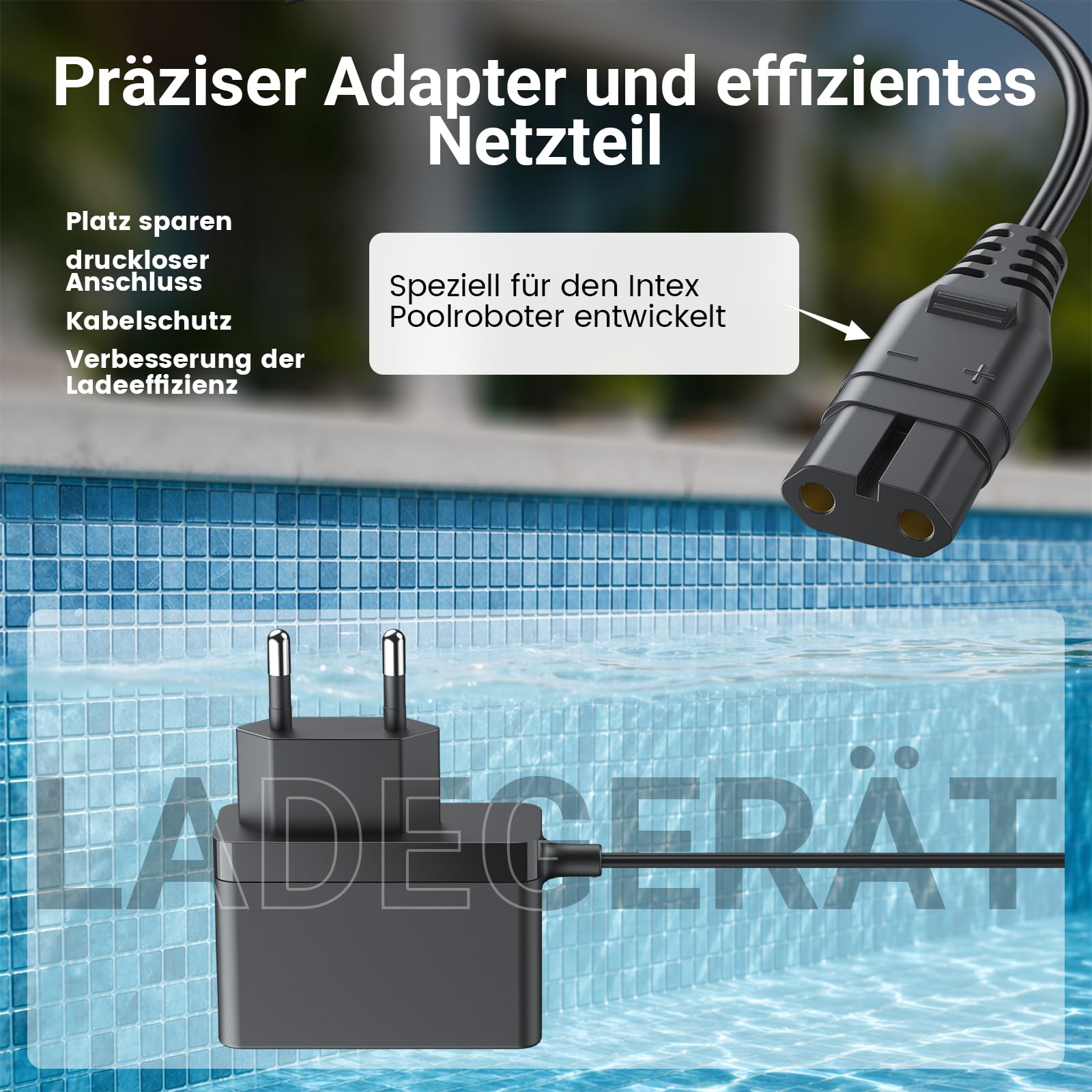 Netzteil für Poolsauger Kompatibel mit Intex Pool- und Spa-Staubsauger ZR200 28627 28627E 28628 28628BS Ersatz-Ladegerät Ladekabel Adapter 1,8m Kabel