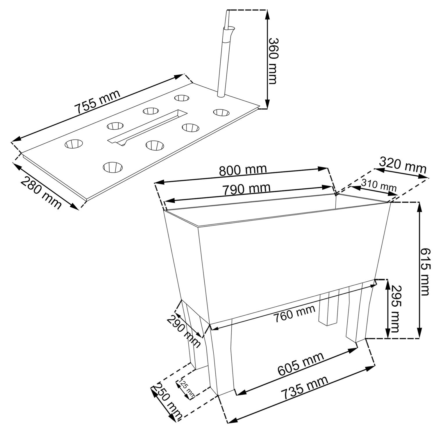 Lot de 2 30L 72L Pot Jardinière avec système de bewässe Run pieds effet rotin Pot de fleurs Marron