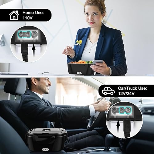 Miniatura 2 de Vabaso Lonchera Eléctrica para Adultos, Lonchera Calentada de 80W, Lonchera Portátil con Calentador de Alimentos para Negro,Gris azul,Verde