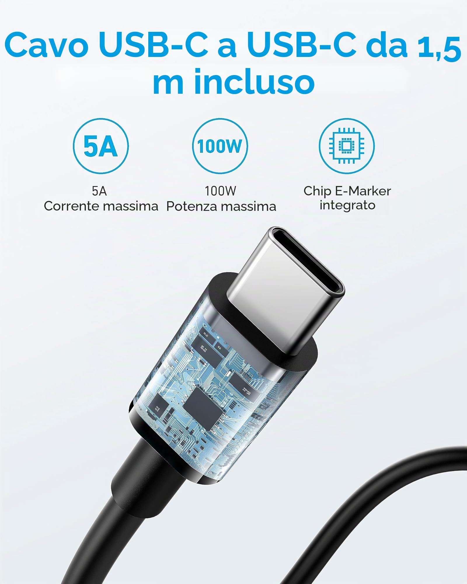 Anker Caricatore USB C 100W PIQ 3.0 per MacBook Pro iPad Pro iPhone Samsung Galaxy Cavo 1,5 m