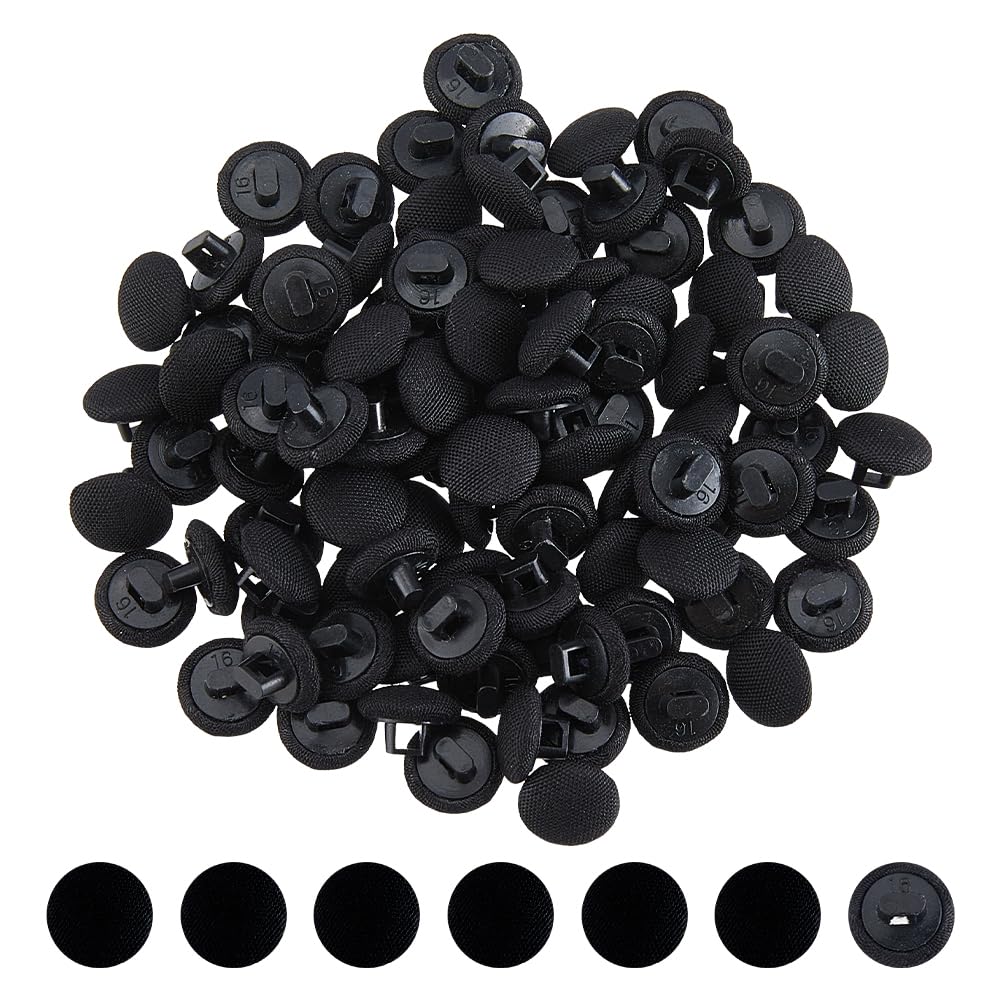 SUPERFINDINGS 100Pcs Black Satin Cloth Buttons 9.5mm Fabric Button Mushroom Fabric Covered Buttons with Plastic Round Shank Tuxedo Button for Wedding Dress Suits