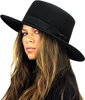 NYFASHION101 Wool Wide Brim Porkpie Fedora Hat w/Simple Band Accent