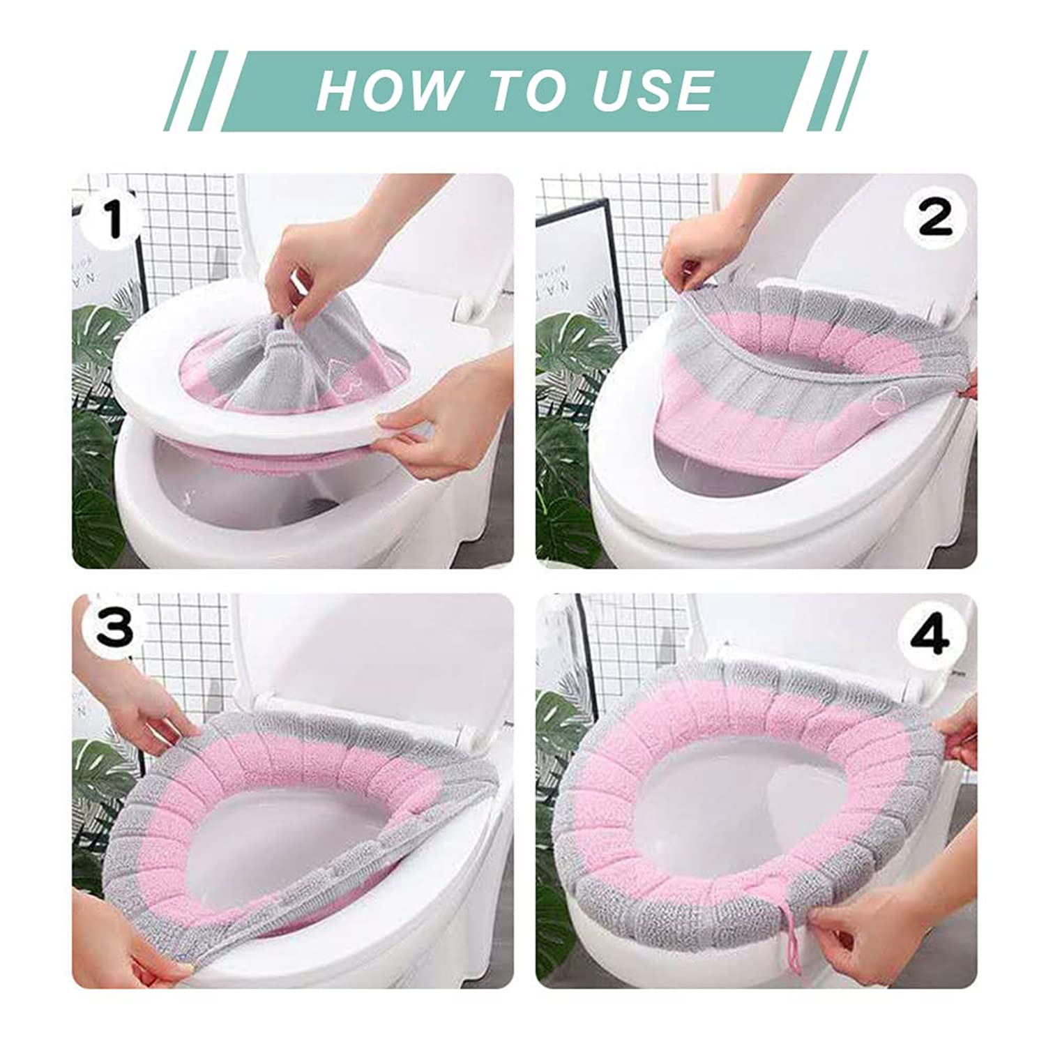 Guojanfon Toilet Seat Cover Pads with Handle, Thick Soft Washable Cushion, Universal Fit Toilet Lid Cover for Bathroom - Image 4