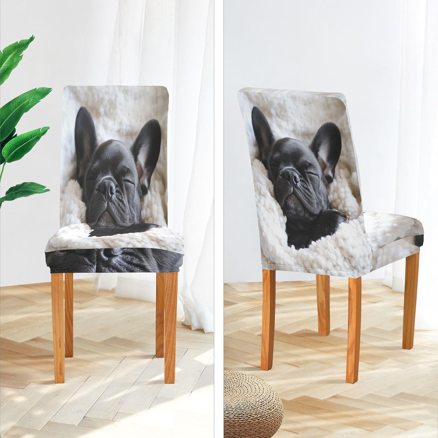 ALAZA Chair Covers for Dining Room, French Bulldog Cute Puppy Sleeping in Blanket Stretch Chair Cover Sets Chair Protector Removable Washable for Ktichen Restaurant Hotel